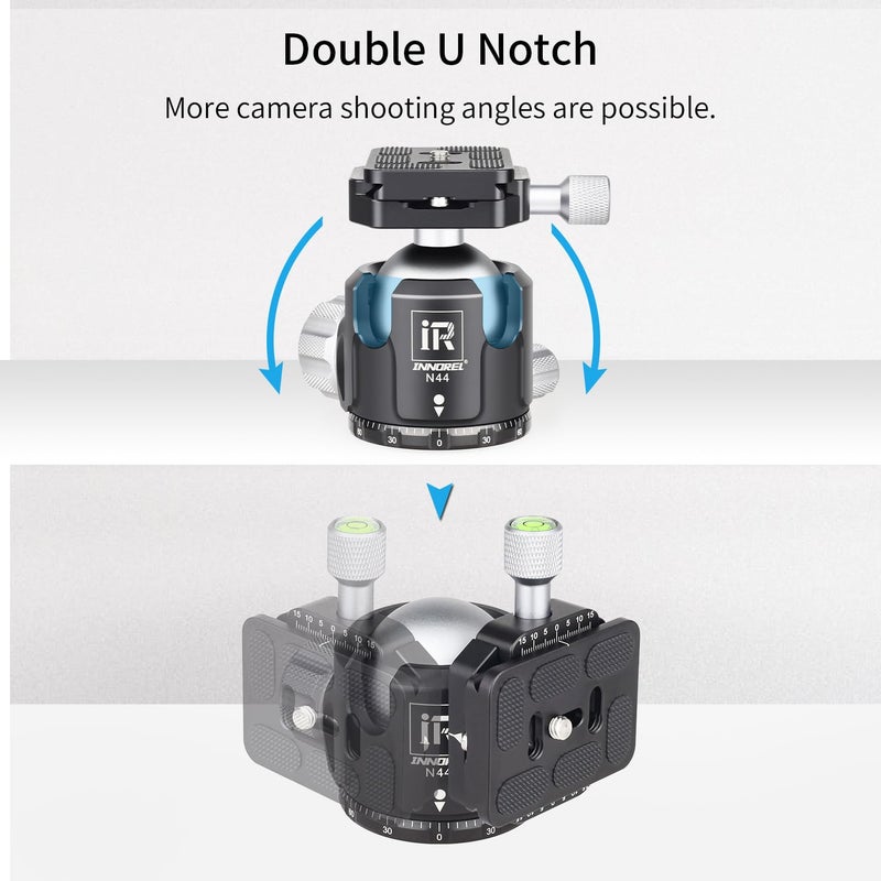 Innorel Low Profile Tripod Ball Head-INNOREL N44,Panoramic CNC Metal Camera Tripod Ball Head with Two 1/4" Screw Arca Swiss Quick Release Plates for Tripod,Monopod,DSLR,Camcorder,Max Load 55lbs/25kg - Image 4